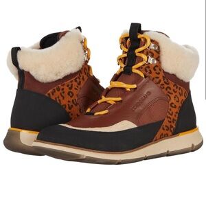 COLE HAAN 4.Zero Grand Lodge Leopard Lace-Up Waterproof‎ Leather Hiker Boots